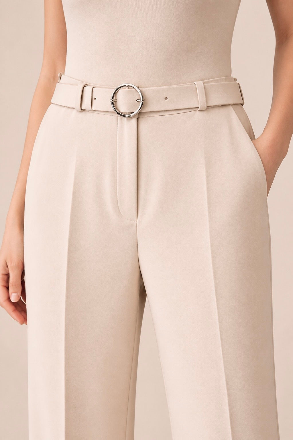 Straight High Waist Trousers with Belt