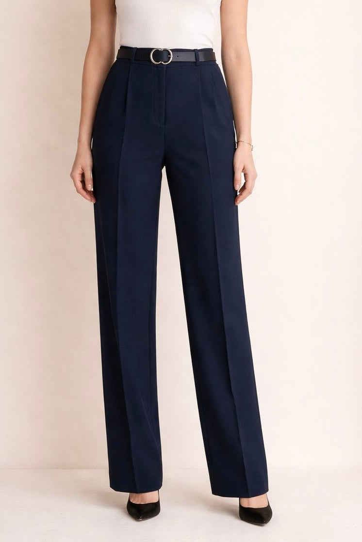 Straight High Waist Trousers with Belt