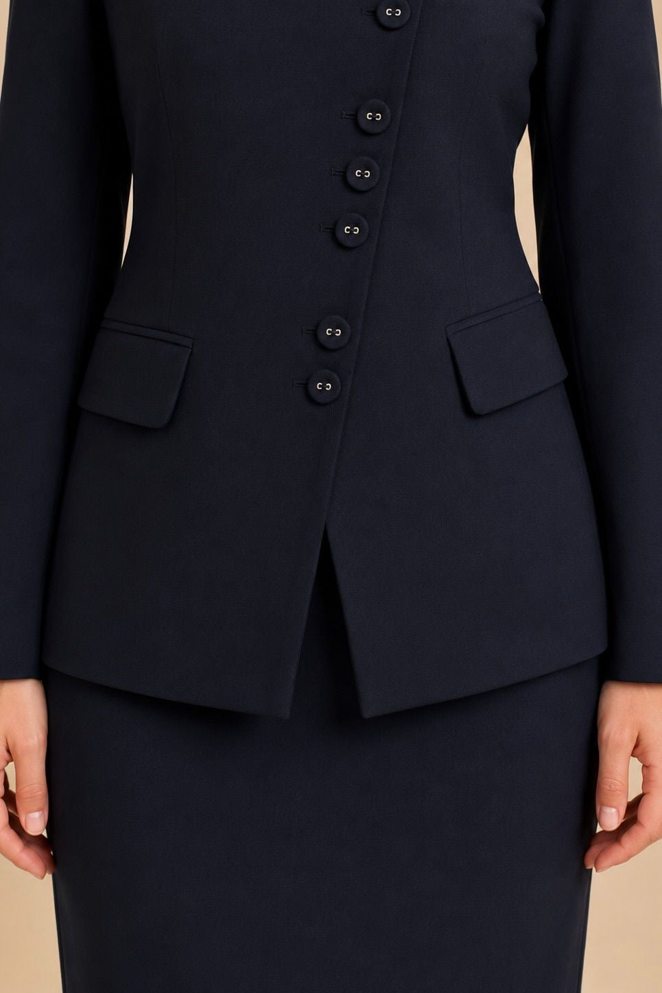 Elegant Buttoned Skirt Suit