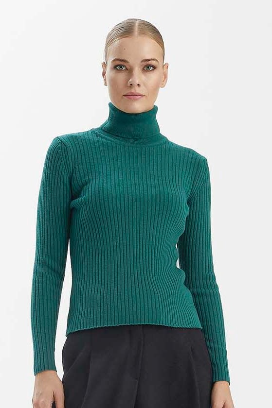 Wool H-Neck Striped Basic Blouse