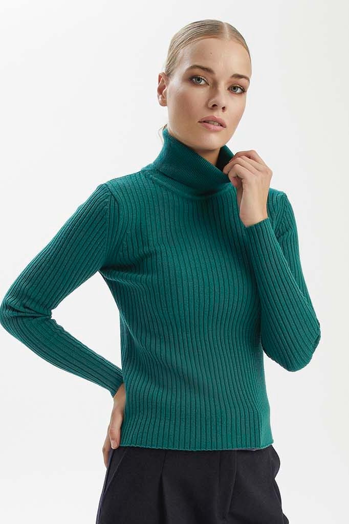 Wool H-Neck Striped Basic Blouse