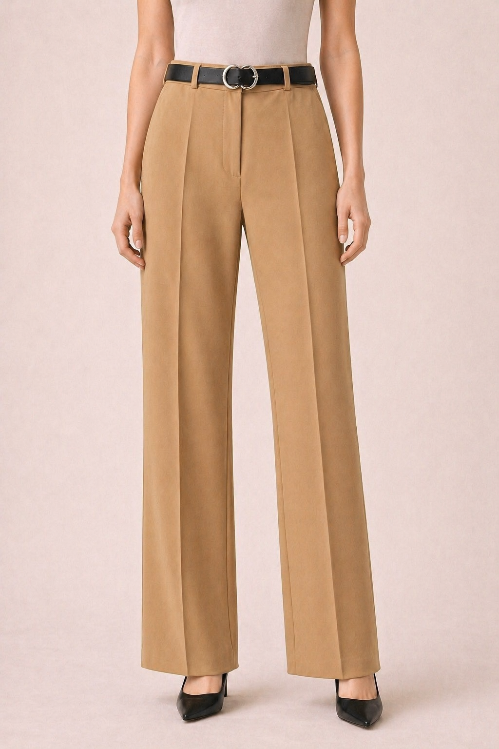 Straight High Waist Trousers with Belt
