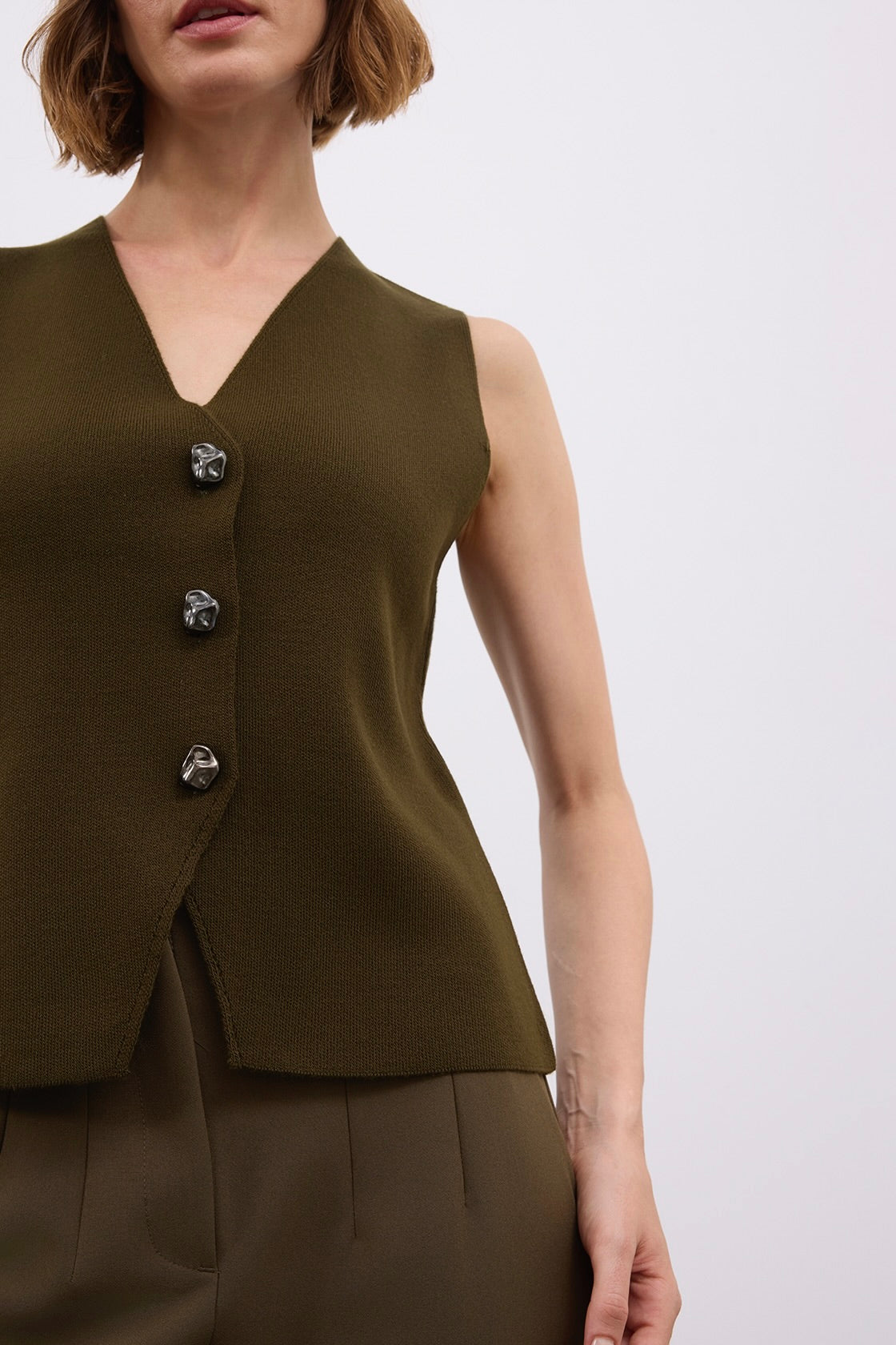 Wool Tailored Vest with Metallic Buttons
