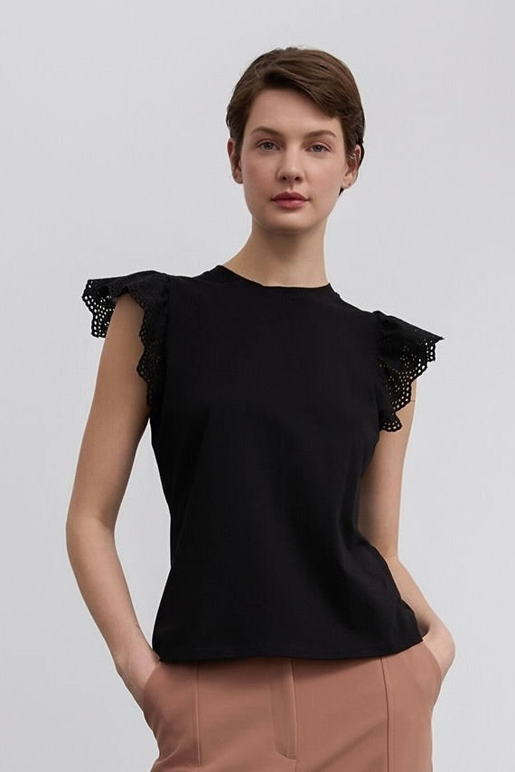 Cotton Blouse with Guipure Detail