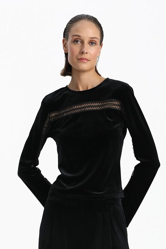 Velvet Blouse With Slit In Sleeves