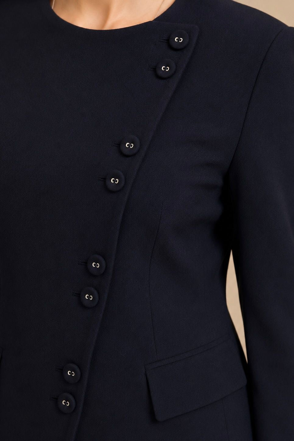 Elegant Buttoned Skirt Suit