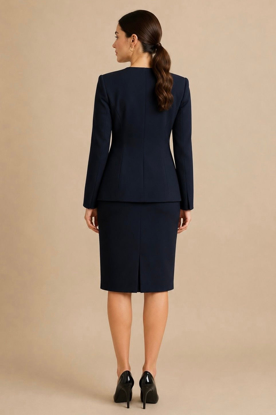 Elegant Buttoned Skirt Suit