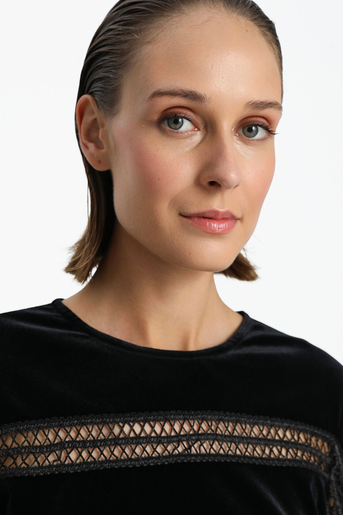 Velvet Blouse With Slit In Sleeves