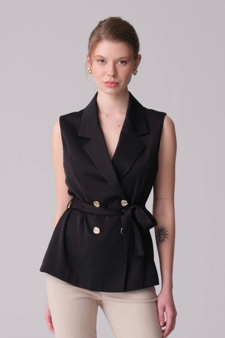 Gold Buttoned Belted Vest
