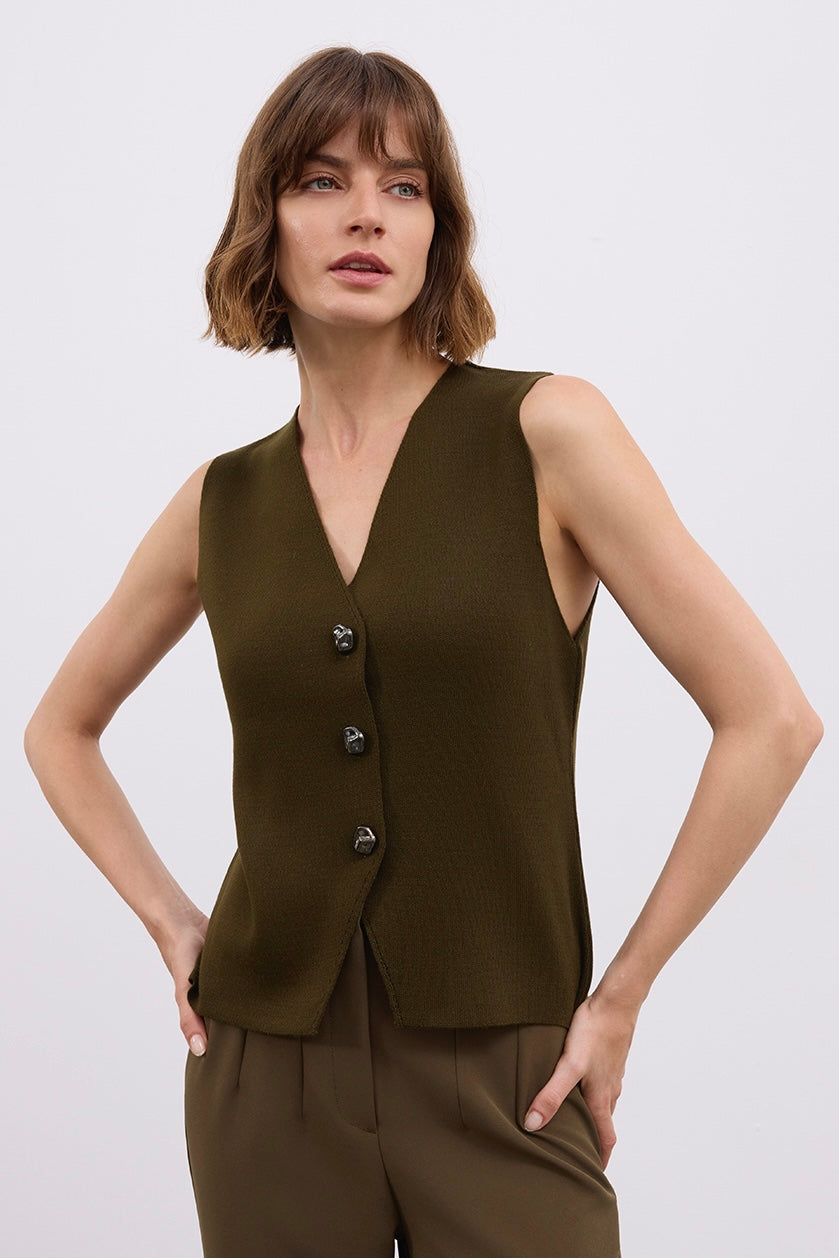 Wool Tailored Vest with Metallic Buttons