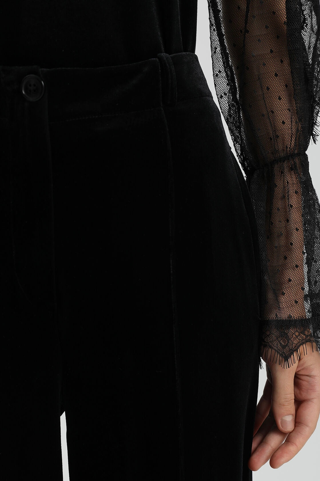 Velvet Blouse With Transparent Sleeves