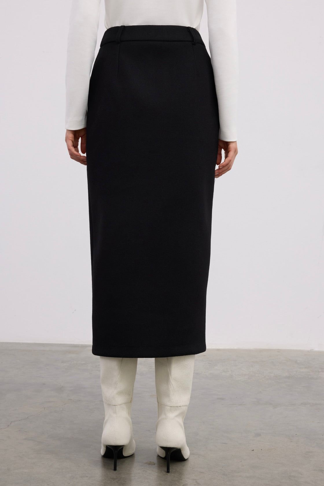Wool Midi Skirt with Front Slit