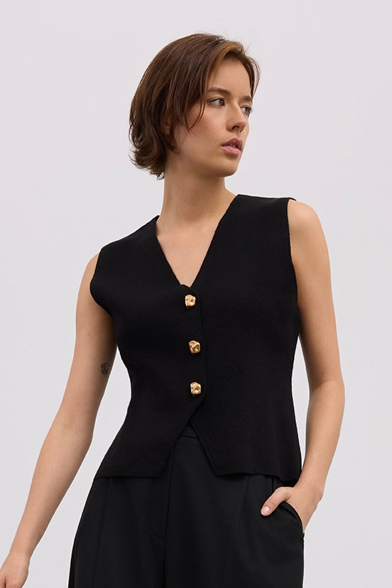 Wool Tailored Vest with Metallic Buttons