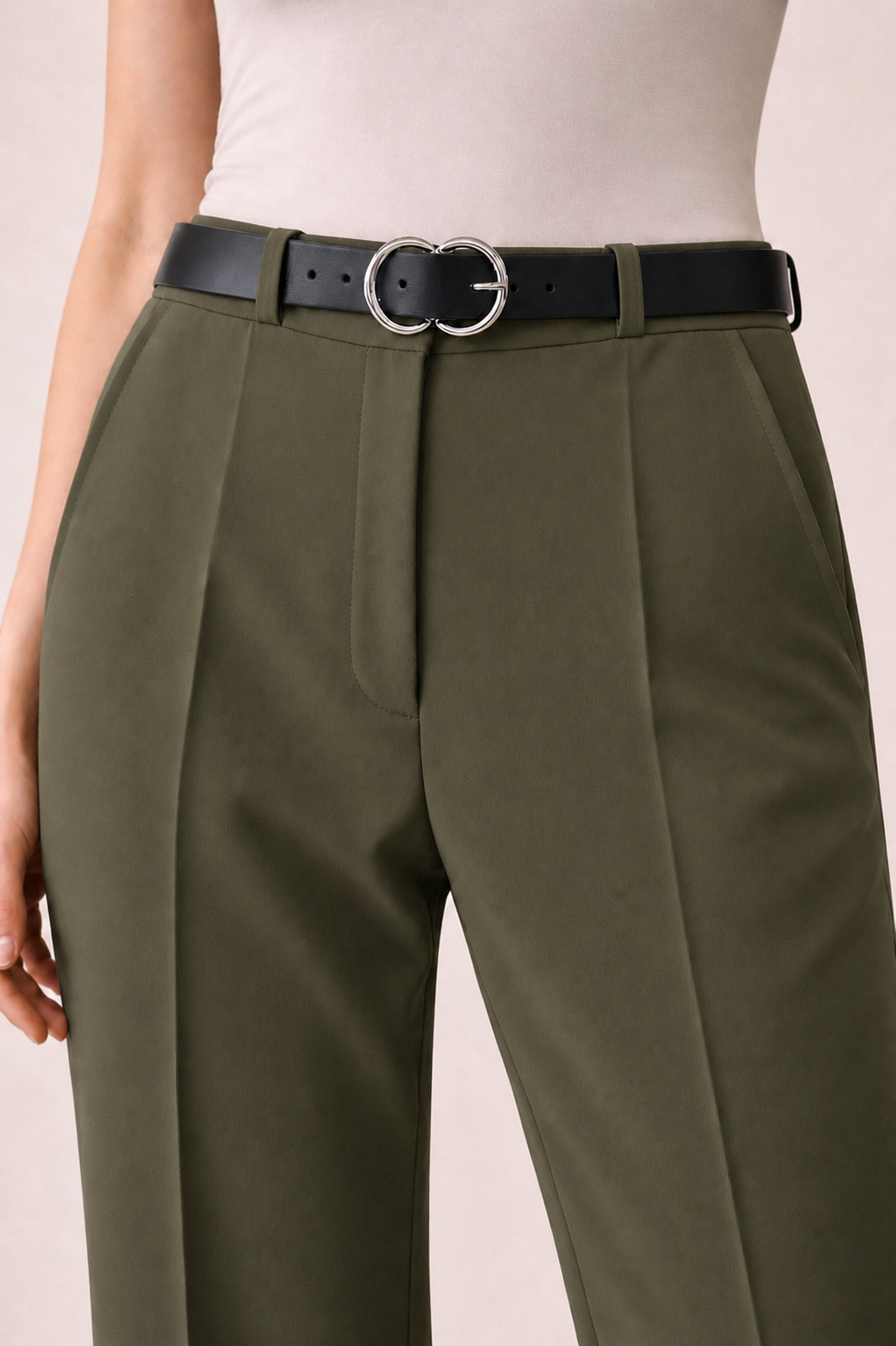 Straight High Waist Trousers with Belt