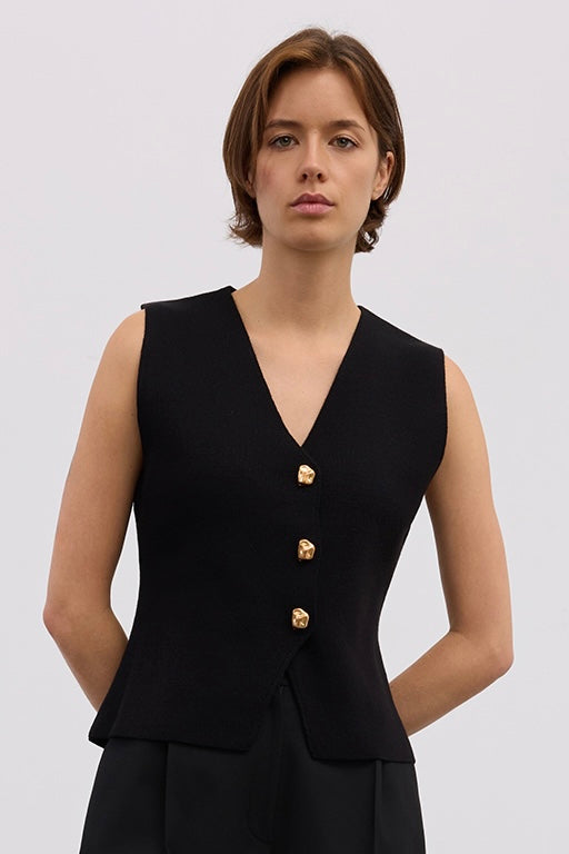 Wool Tailored Vest with Metallic Buttons