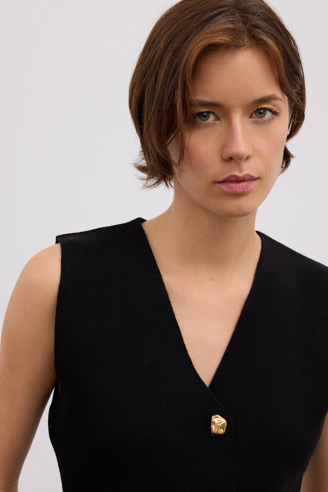 Wool Tailored Vest with Metallic Buttons
