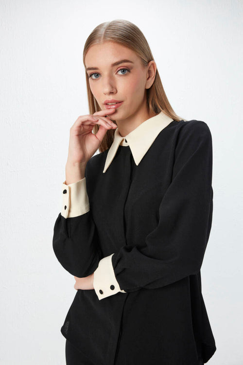 Beige Collar Crepe Shirt