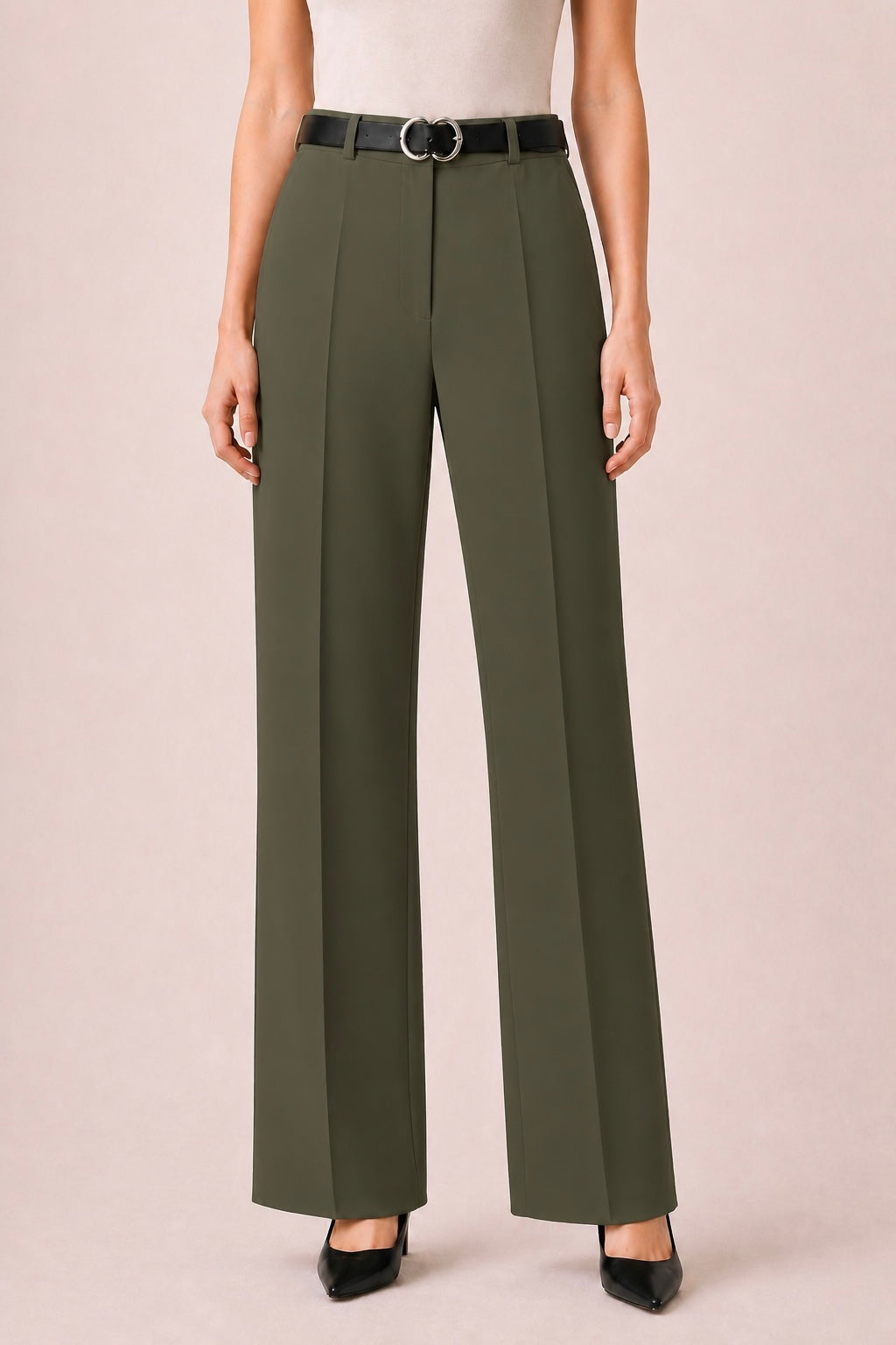 Straight High Waist Trousers with Belt