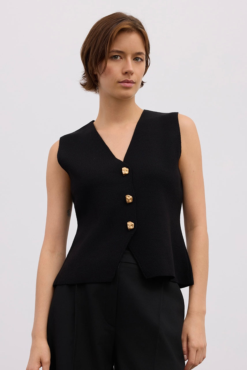 Wool Tailored Vest with Metallic Buttons