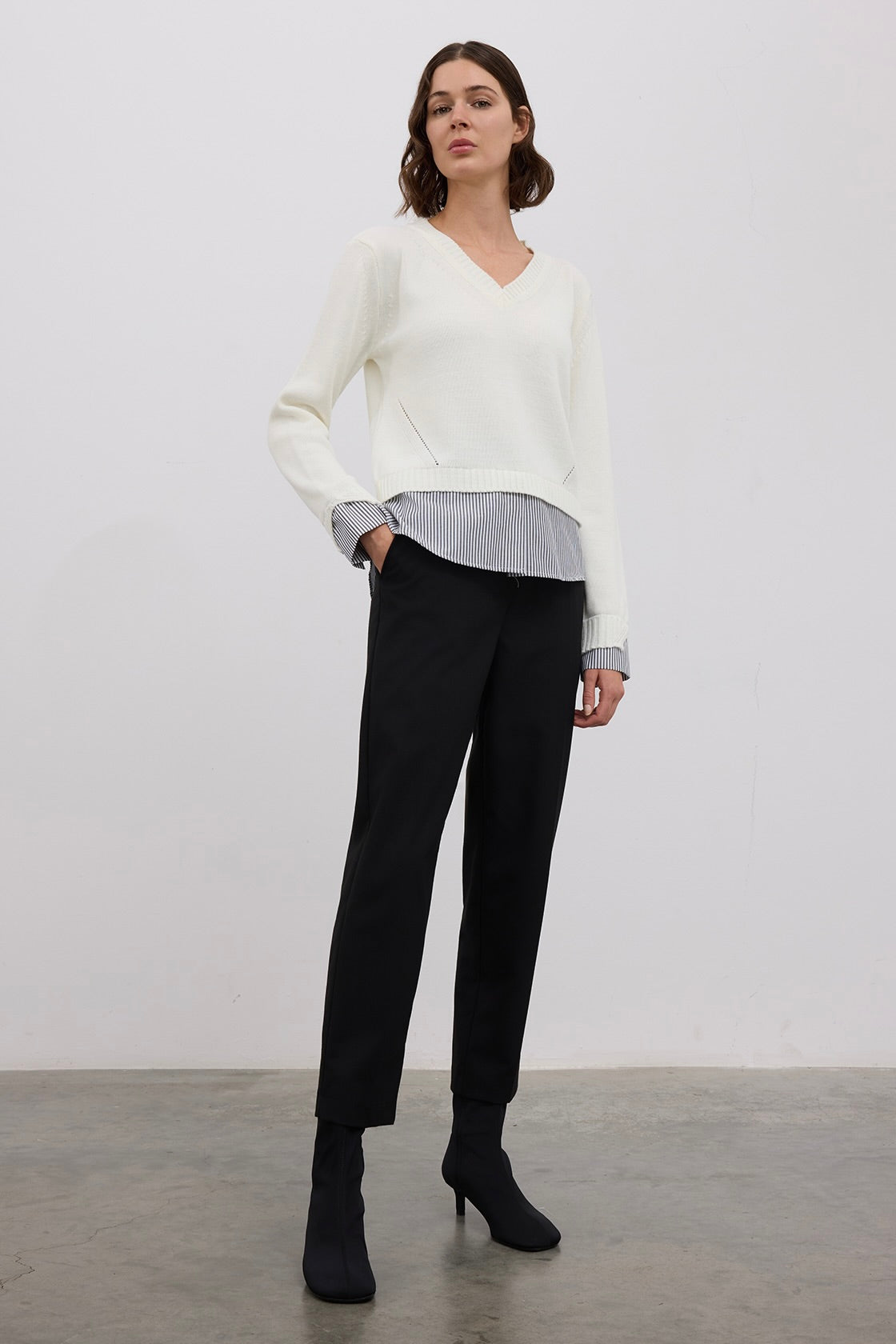 Layered V-Neck Knitted Sweater