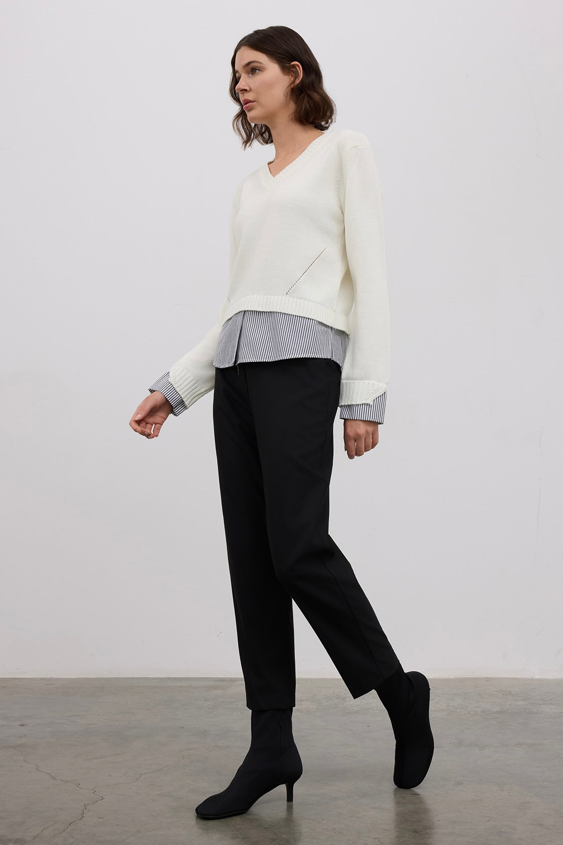 Layered V-Neck Knitted Sweater