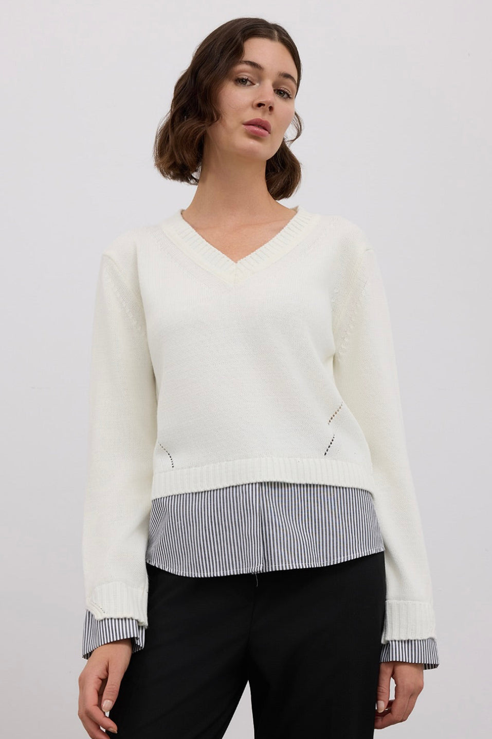 Layered V-Neck Knitted Sweater