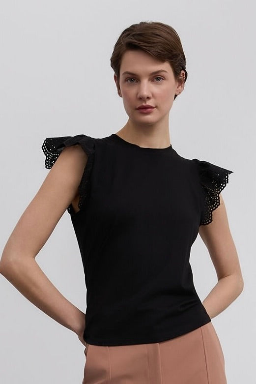 Cotton Blouse with Guipure Detail