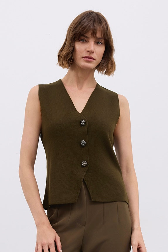 Wool Tailored Vest with Metallic Buttons
