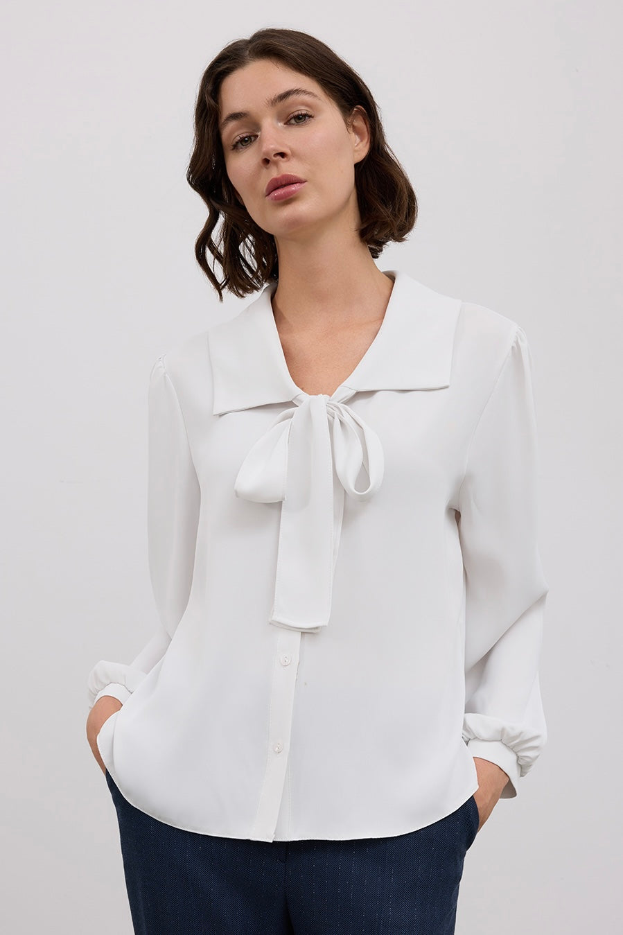 Classic Shirt with Large Collar and Bow Tie