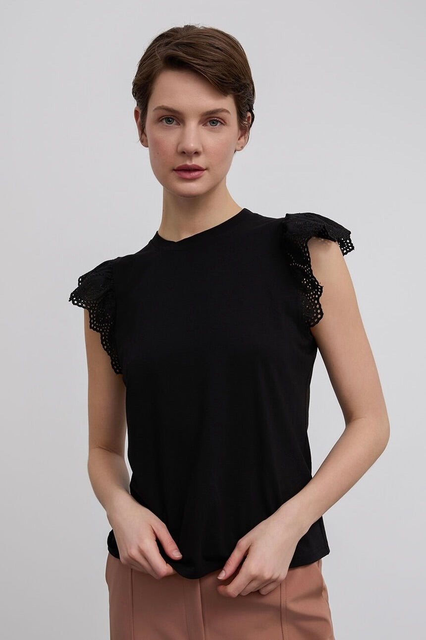Cotton Blouse with Guipure Detail