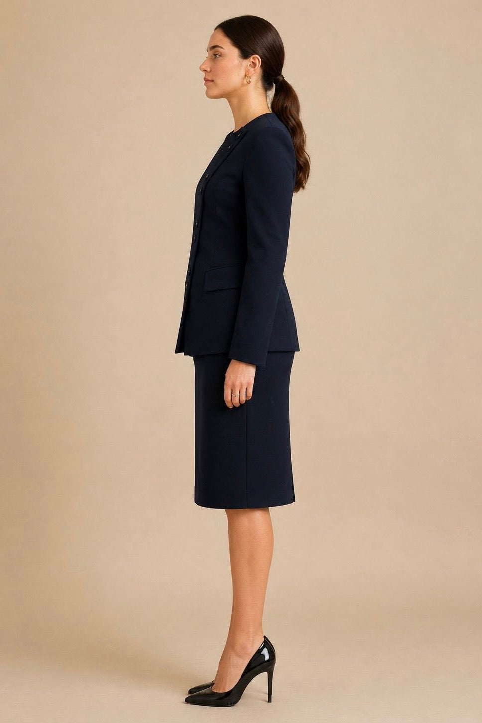 Elegant Buttoned Skirt Suit