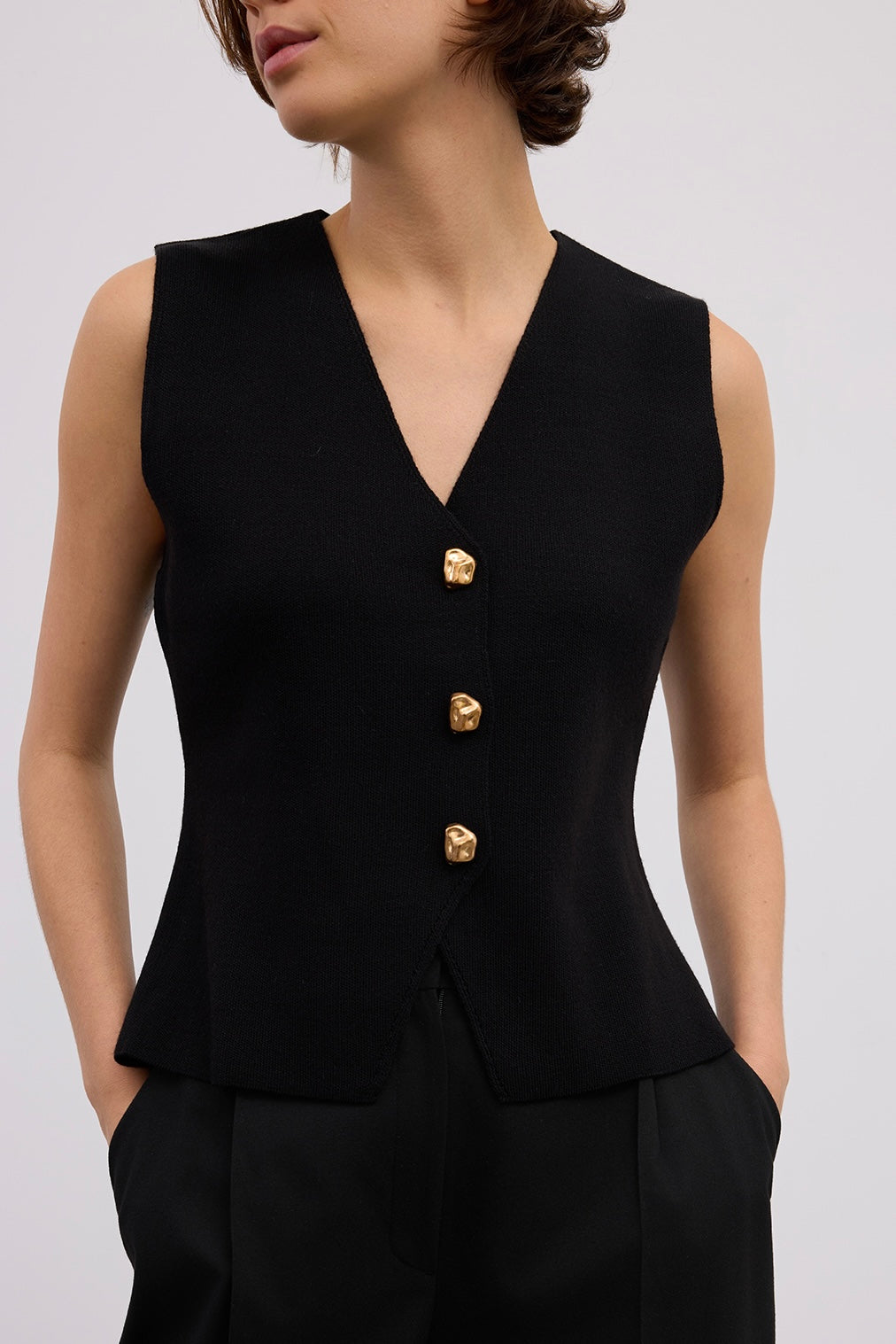 Wool Tailored Vest with Metallic Buttons