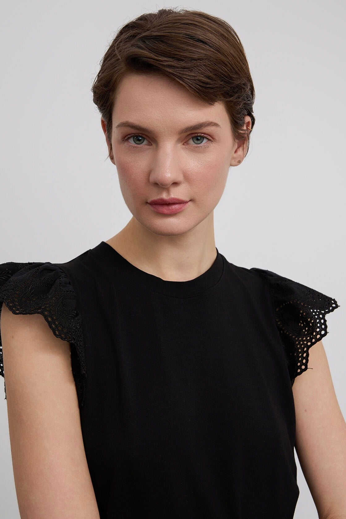 Cotton Blouse with Guipure Detail