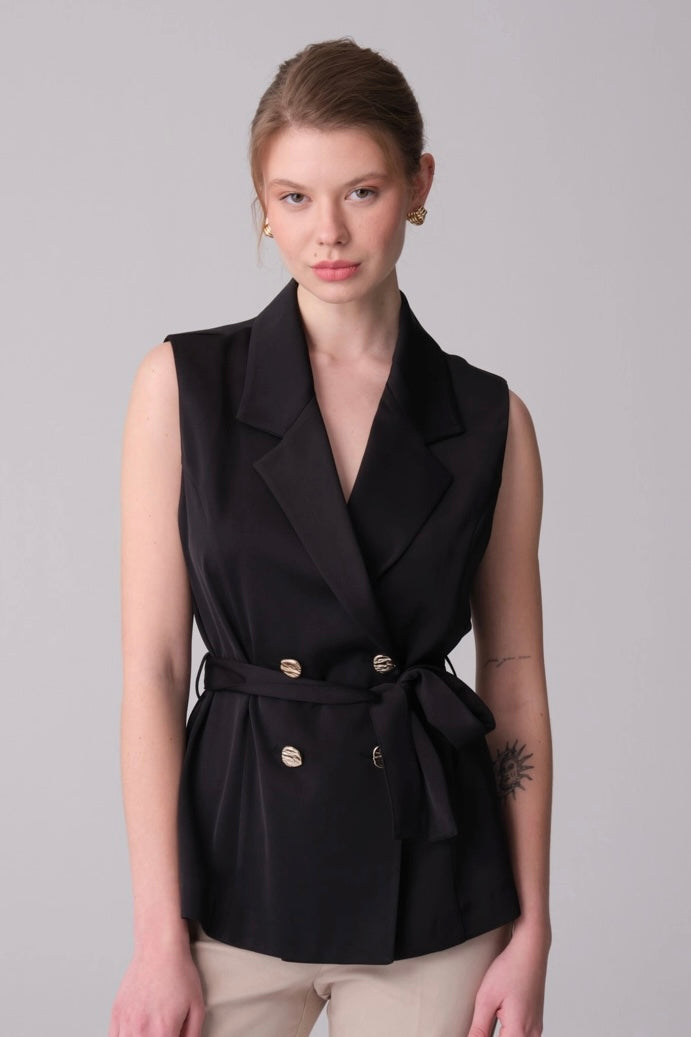 Gold Buttoned Belted Vest