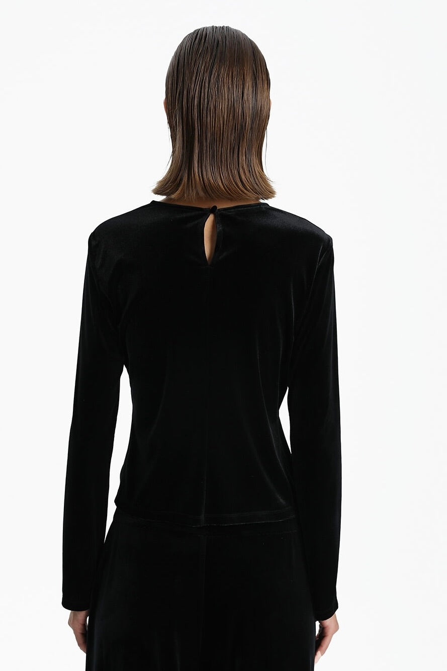 Velvet Blouse With Slit In Sleeves
