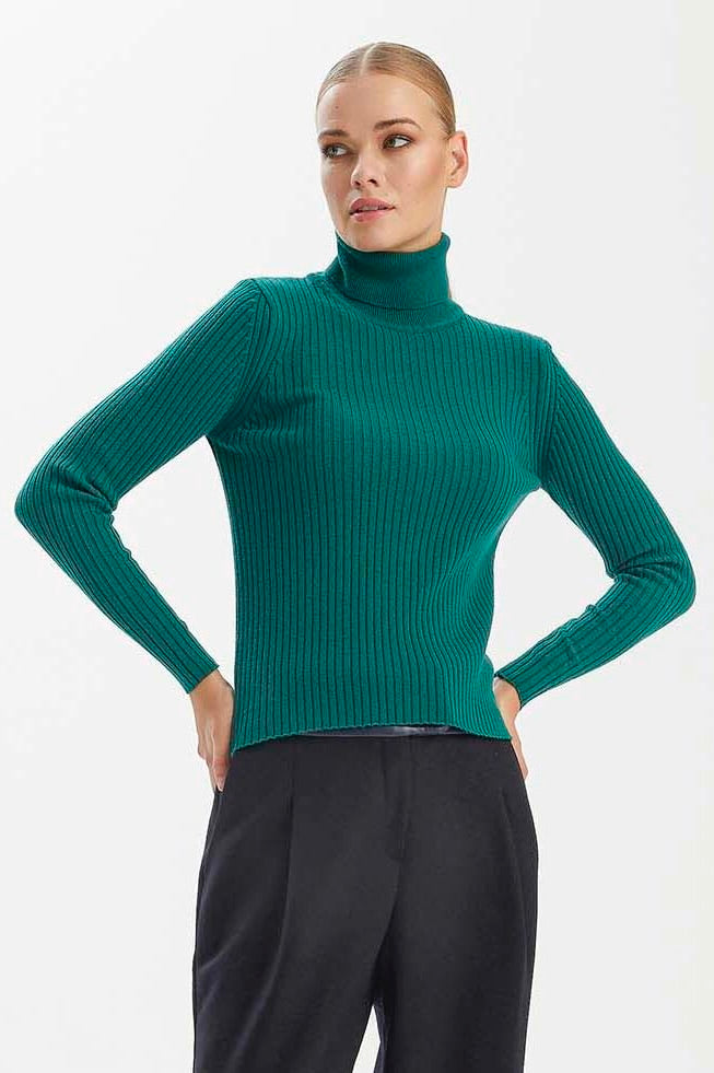 Wool H-Neck Striped Basic Blouse