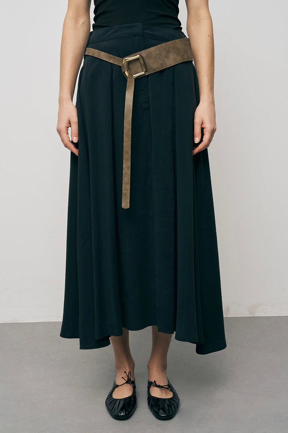 Modal Belted Midi Skirt