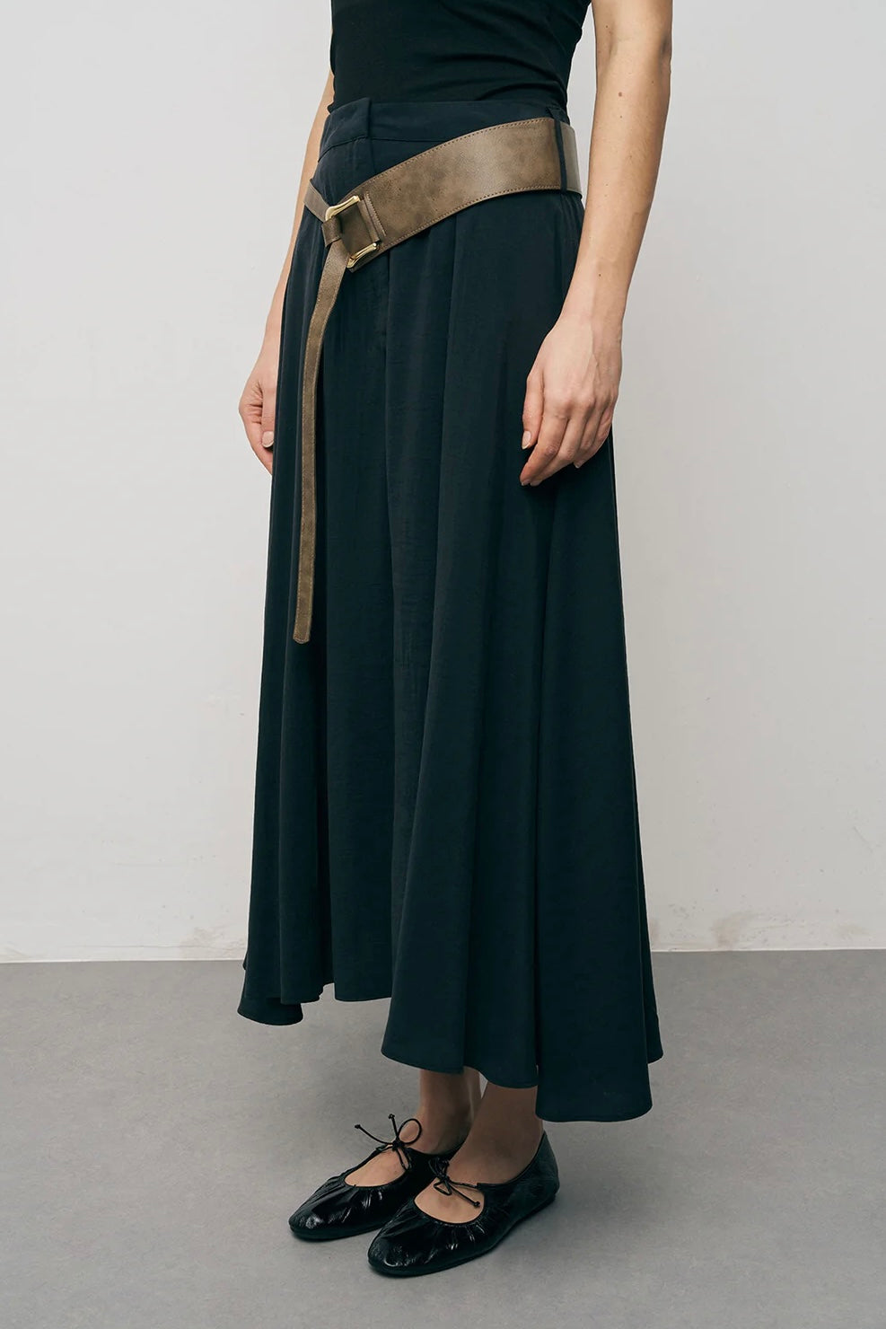 Modal Belted Midi Skirt