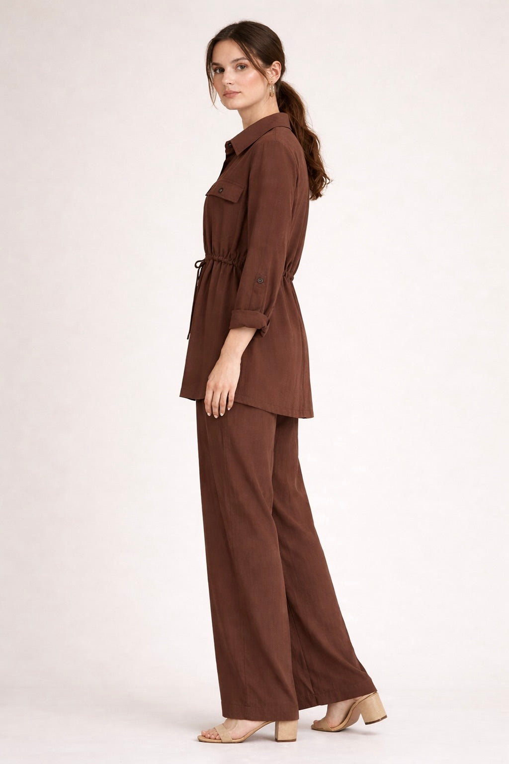 Casual Belted Jacket and Straight Pants Set