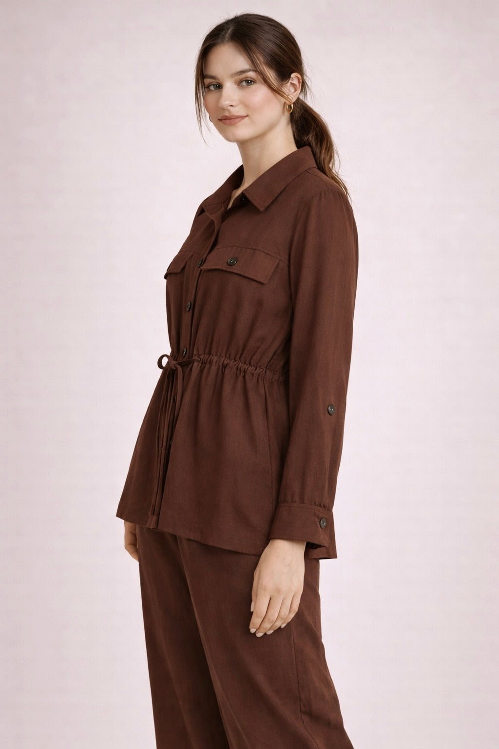 Casual Belted Jacket and Straight Pants Set