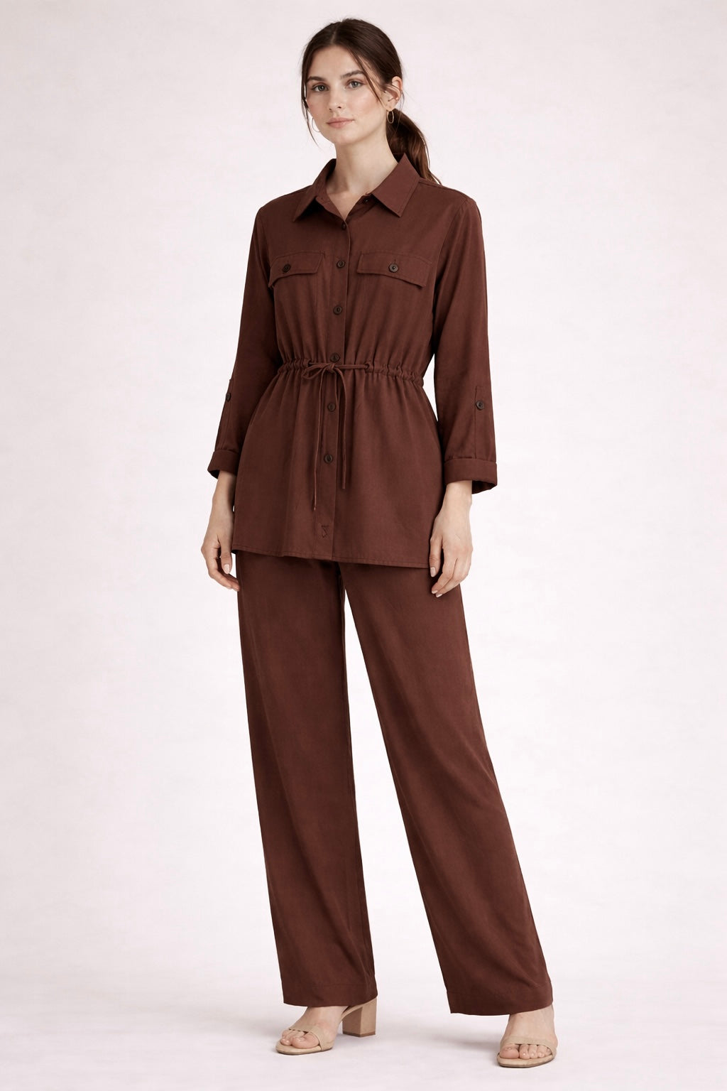 Casual Belted Jacket and Straight Pants Set