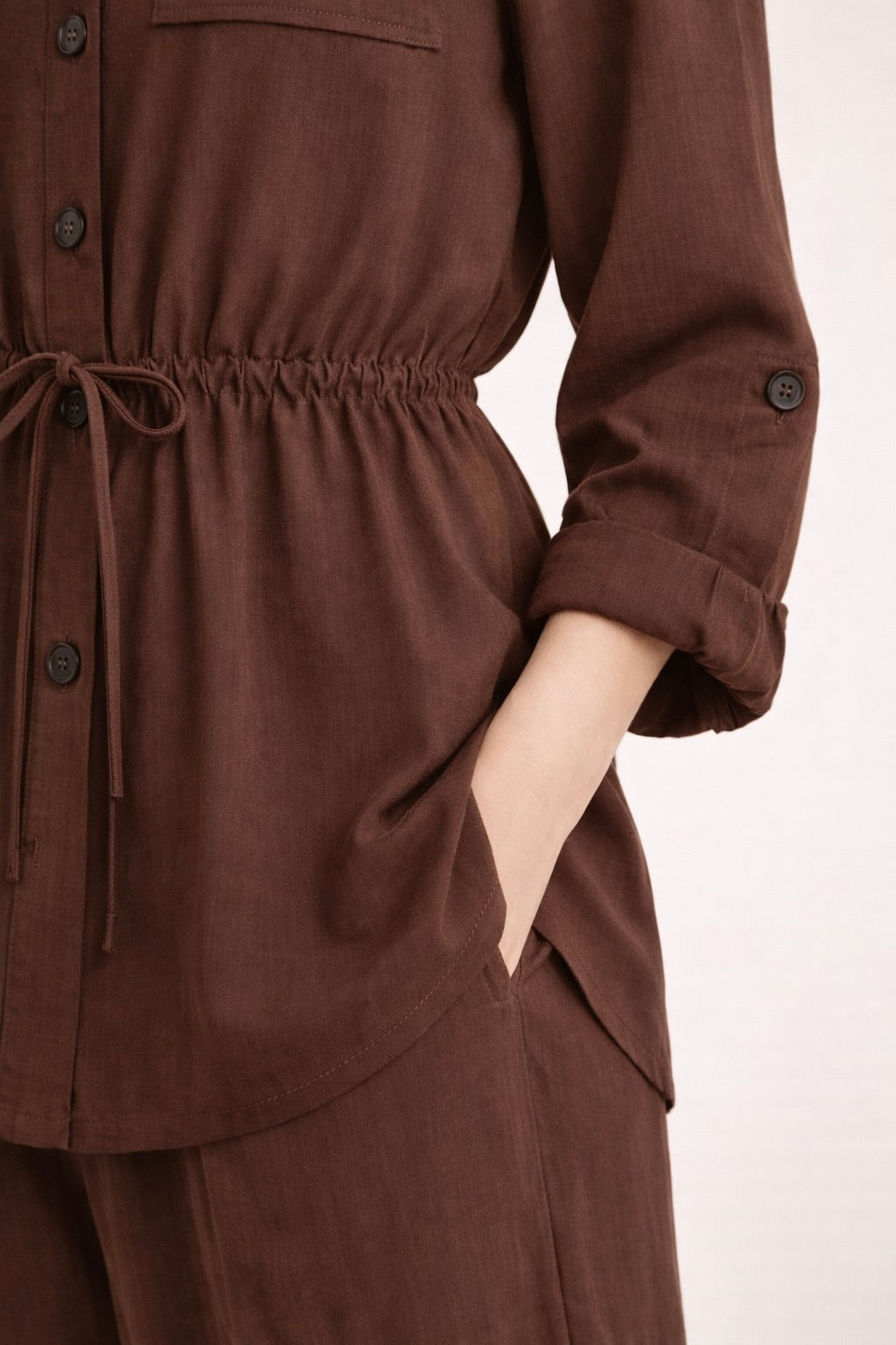 Casual Belted Jacket and Straight Pants Set