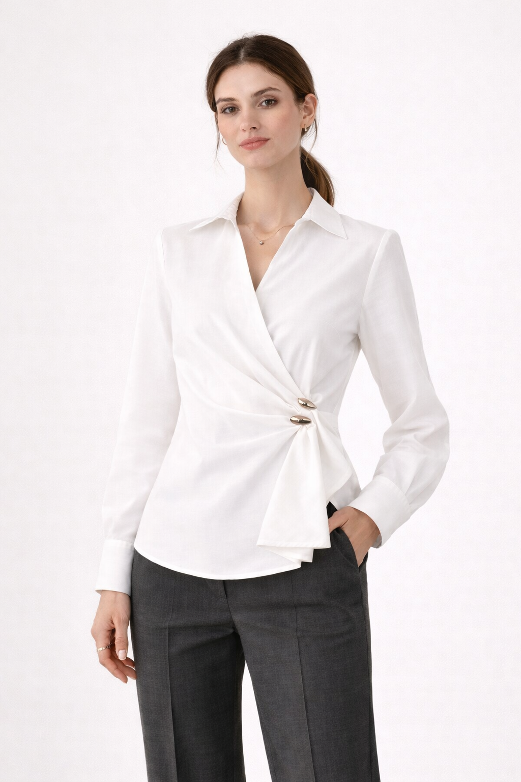 Wrap Detail Gold Accent Blouse