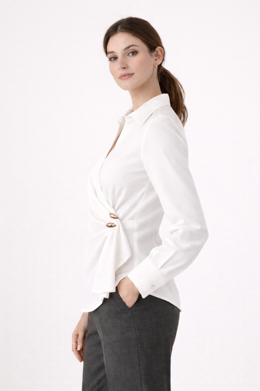 Wrap Detail Gold Accent Blouse