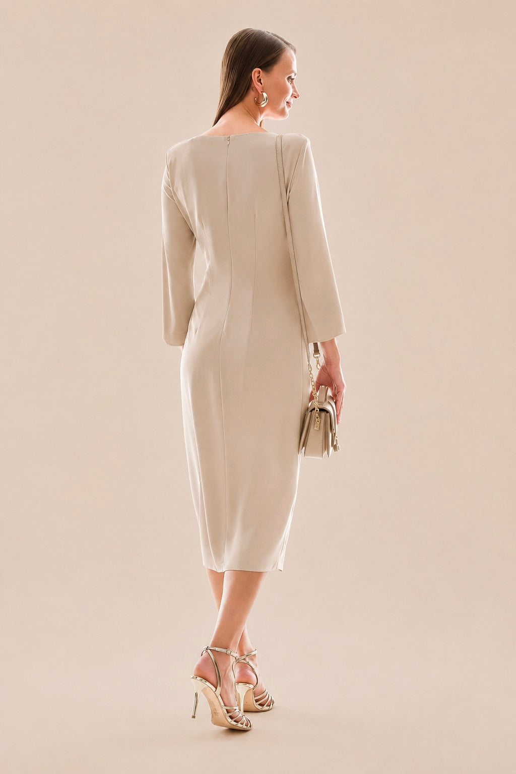 Elegant Gathered Buckle Midi Dress