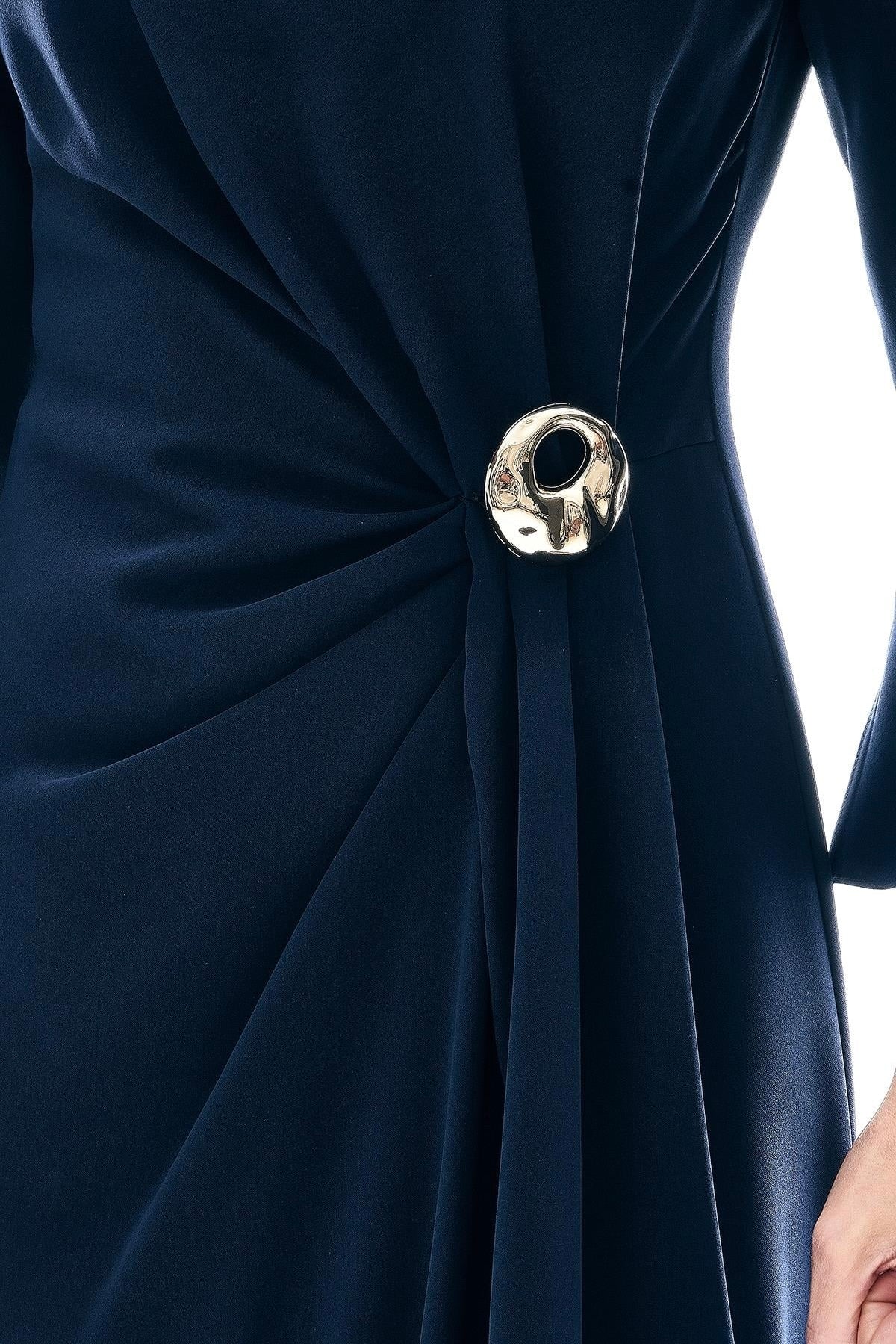Elegant Gathered Buckle Midi Dress