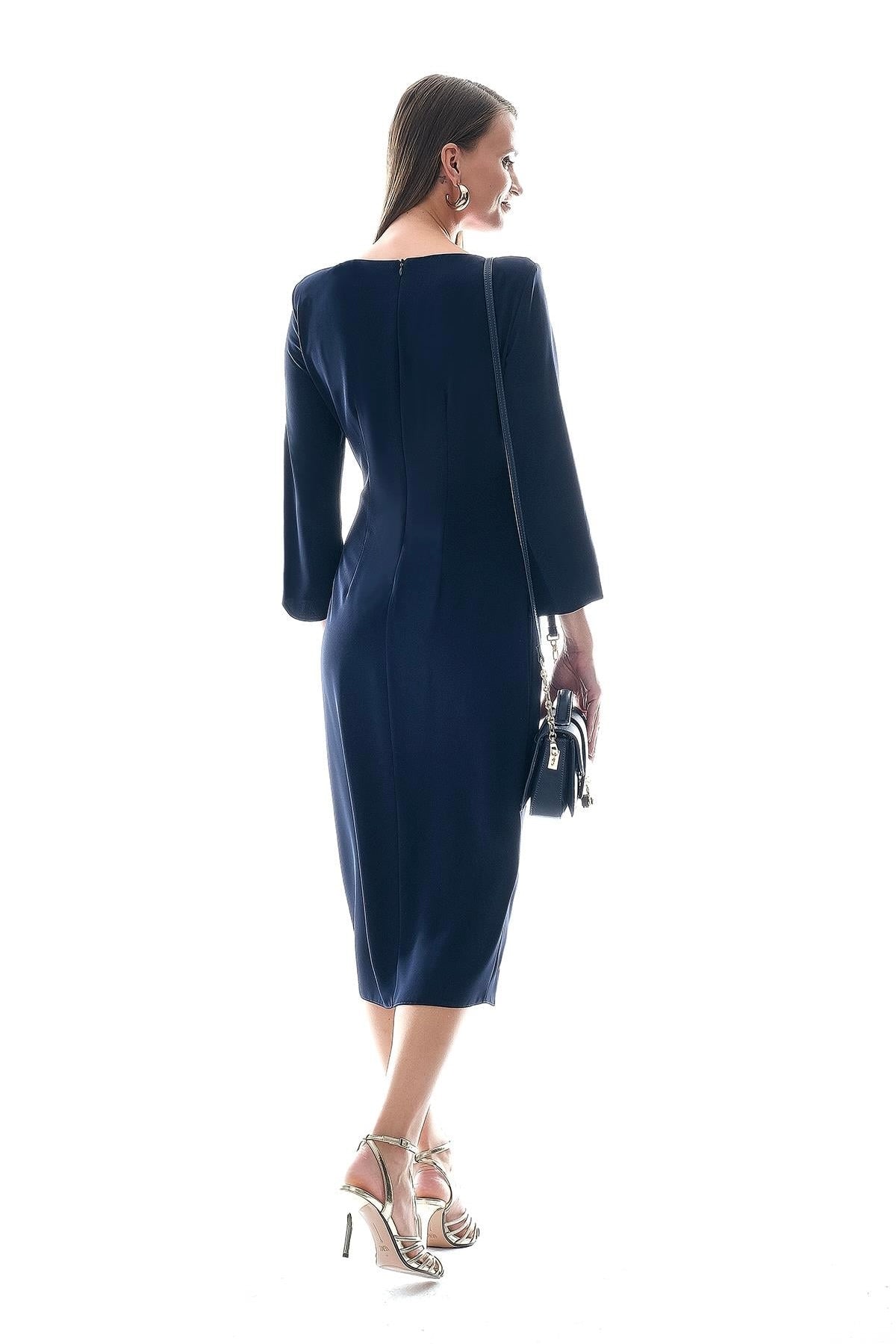 Elegant Gathered Buckle Midi Dress