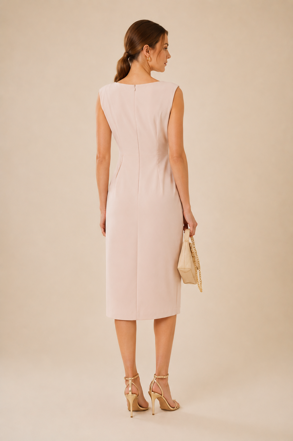 Elegant Draped Buckle Midi Dress