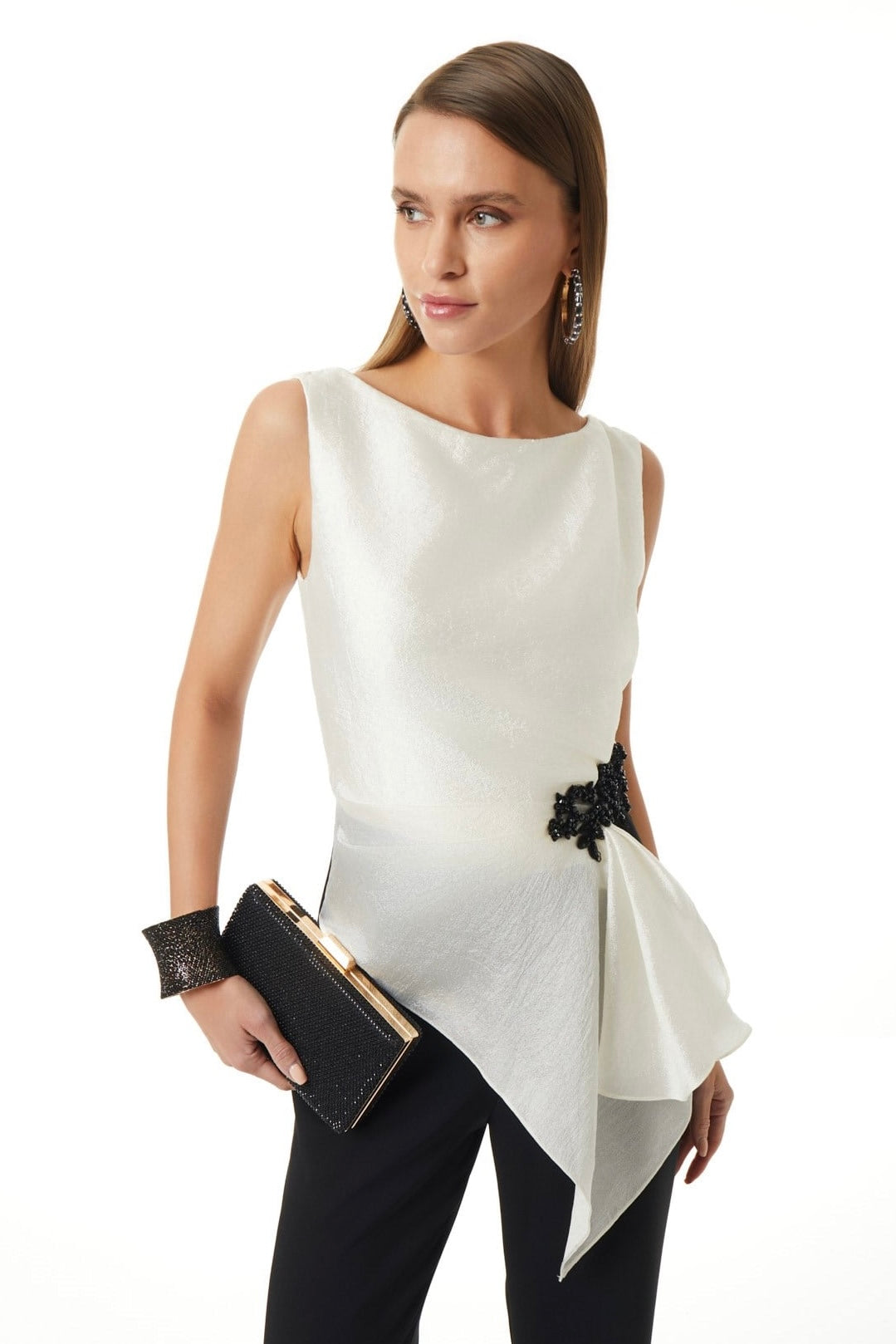 Embroidered Drape Jumpsuit