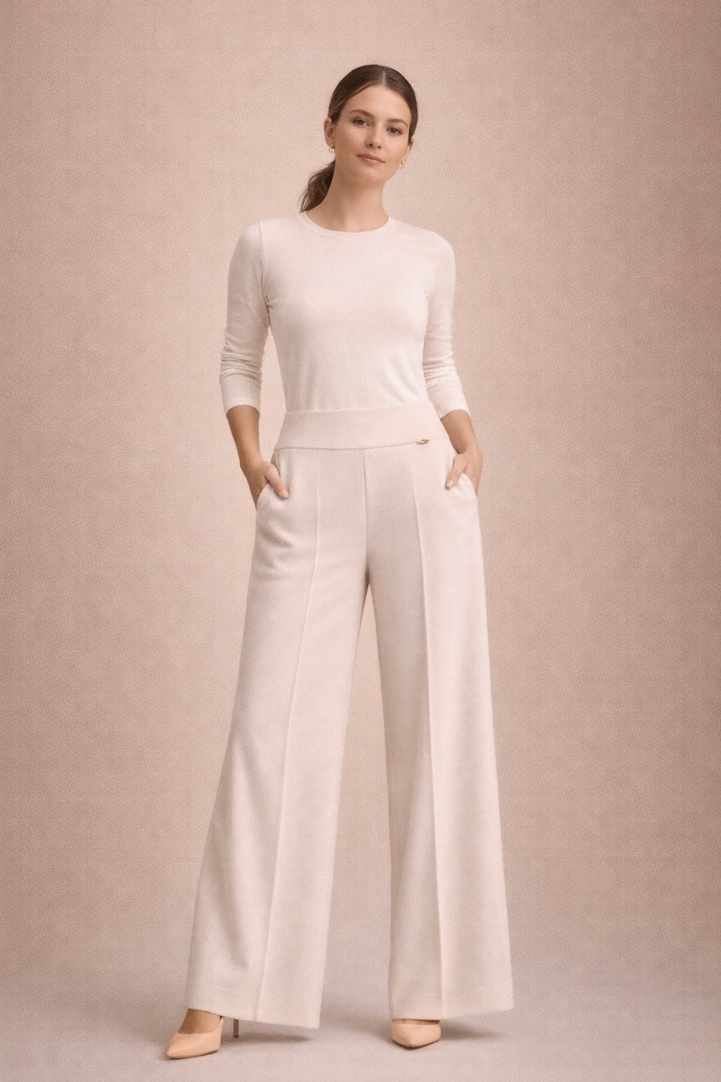 High Waist Crepe Straight Pants